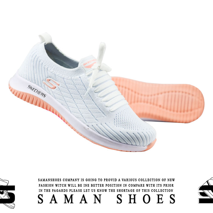 کفش و کتونی جورابی Skechers سفید زیره صورتی کد S301 از سامان شوزز کفش بانه