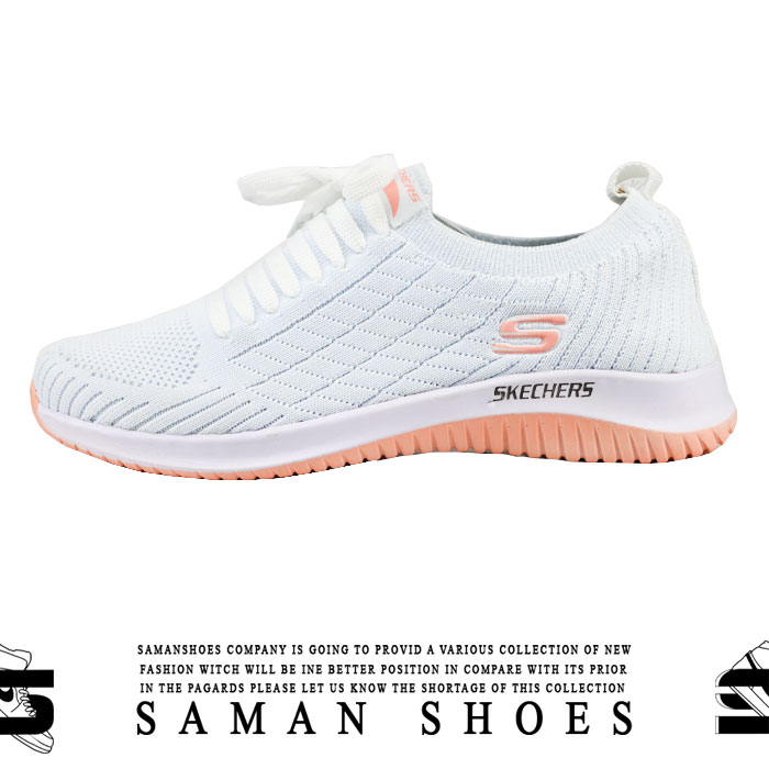 کفش و کتونی جورابی Skechers سفید زیره صورتی کد S301 از سامان شوزز کفش بانه