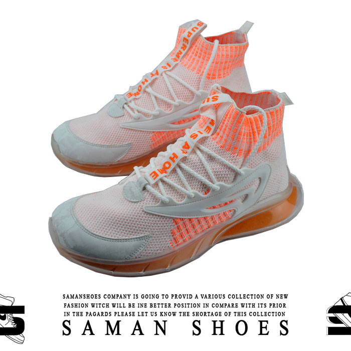 کفش و کتونی مردانه و زنانه اسپرت Supreme سفید نارنجی جورابی کد Si5 از سامان شوزز کفش بانه