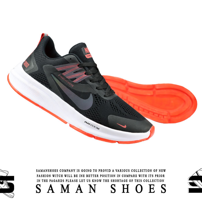 کفش و کتونی مردانه Nike Run Air Zoom سیاه مشکی زیره سفید نارنجی کد S406 از سامان شوزز کفش بانه